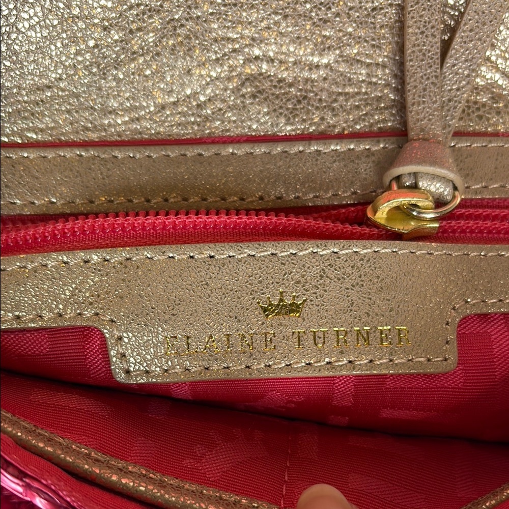 Elaine Turner Pink Quilted Women's Bag with Chain Strap and Bamboo detail - Picture 4 of 9